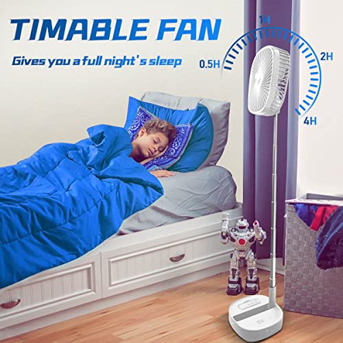 Nenkoo Battery Operated Fan, 8" Portable Oscillating Travel Fan 12500mAh with 4 Speed Timing Remote Control, White Desk Fan, Table Fan Adjustable Height 14.6"-40.2", Retractable Fan Travel Cruise