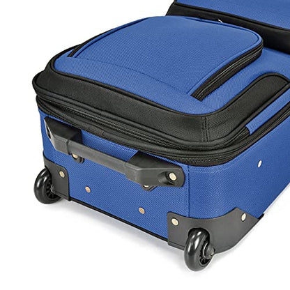 U.S. Traveler Rio Rugged Fabric Expandable Carry-on Luggage, 2 Wheel Rolling Suitcase, Blue, Set