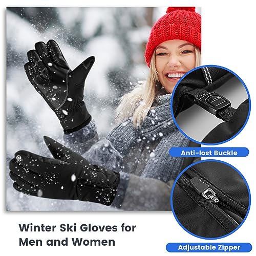 Pleneal Winter Waterproof Gloves for Men - Snow Ski Gloves with 10 Touchscreen Fingers & Comfortable Multiple-Layer Lining, Elastic Wrist Band