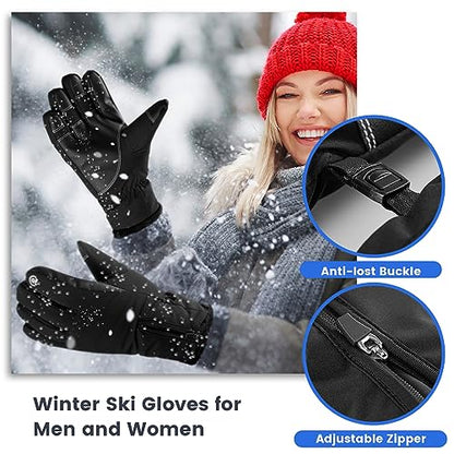 Pleneal Winter Waterproof Gloves for Men - Snow Ski Gloves with 10 Touchscreen Fingers & Comfortable Multiple-Layer Lining, Elastic Wrist Band