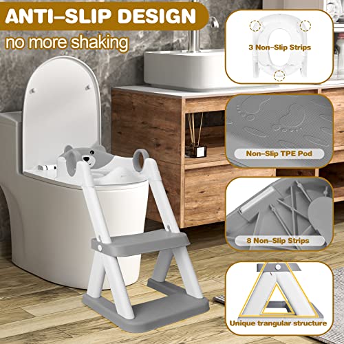 Kylinton® Potty Training Seat, Upgrade 2 in 1 Potty Training Toilet Seat and Step Stools for Kids, Splash Guard Anti-Slip Pad Potty Seat for Boys Girls, Triangle Foot Step Design Most Sturdy (Grey)