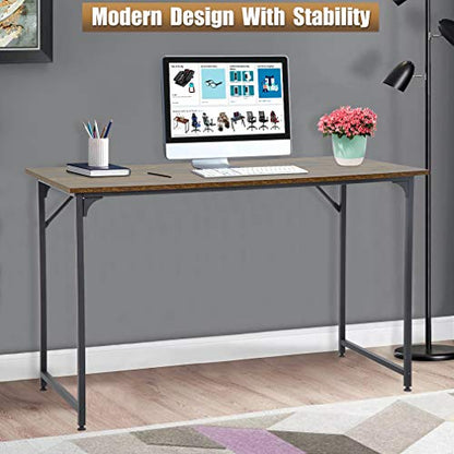 Computer Desk Home Office Desk 48”W x 24”D Gaming Desk Corner Writing Black Large Student Art Modren Simple Style PC Wood and Metal Desk Workstation for Small Space，Vintage