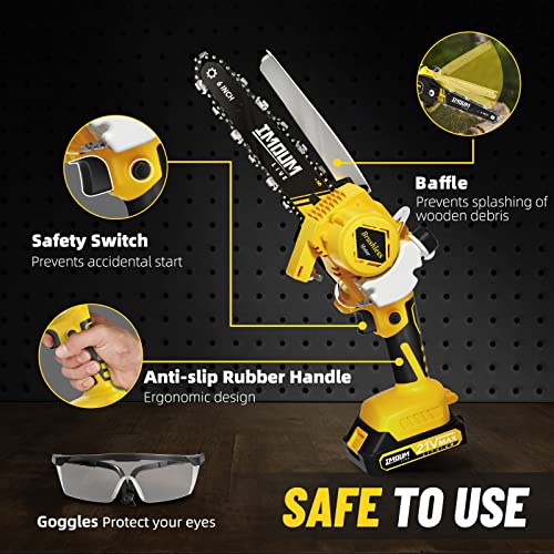 Mini Chainsaw Cordless 6'' with 2×21V Battery, IMOUMLIVE Brushless Powerful Electric Small Hand Portable Chain Saw with Auto Oiler, Lightweight, 2.2 lbs, Handheld, Easy For Pruning, Cutting, Trimming