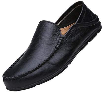 MOHEM Men's Premium Genuine Leather Fashion Slipper Casual Slip On Loafers Shoes(MH20138Black45)