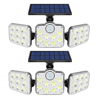 YBING Outdoor Solar Lights, Solar Powered Outdoor Lights Waterproof Solor Light with Motion Sensor, 3 Adjustable Heads, 270° Wide Angle for Garage Patio Porch Garden Yard （2 Pack）