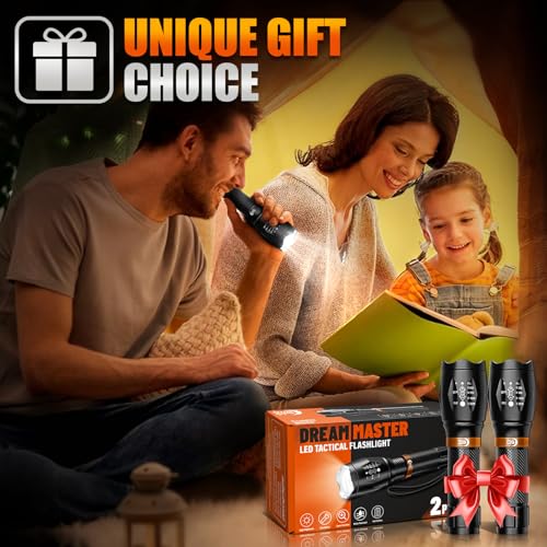 2 Pack LED Flashlights High Lumens with 6 AAA Batteries, 5 Modes Mini Waterproof Tactical Flashlight for Camping Hiking, Bright Flashlight with Zoomable, Christmas Gifts for Men Dad, Black & Coppery