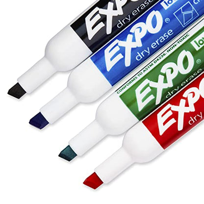 EXPO 80074 Low-Odor Dry Erase Markers, Chisel Tip, Assorted Colors, 4-Count
