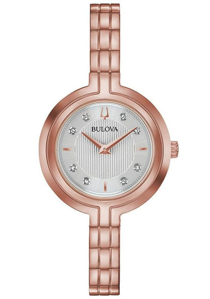 Bulova RhapsodyQuartz Ladies Watch, Stainless Steel Diamond , Rose Gold-Tone (Model: 97P145)