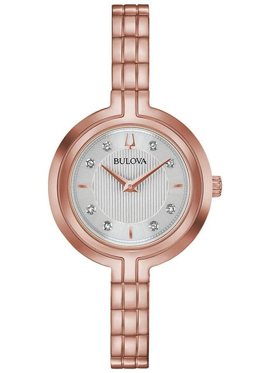 Bulova RhapsodyQuartz Ladies Watch, Stainless Steel Diamond , Rose Gold-Tone (Model: 97P145)