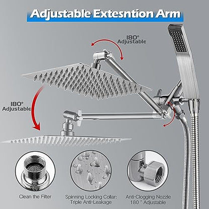 Nickel Square Rainfall Shower Head Combo