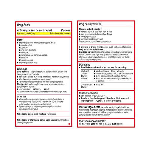 Tylenol 8 Hour Muscle Aches & Pain Relief Extended-Release Tablets with 650 mg Acetaminophen, Fever Reducer & Pain Medicine for Muscles, Joints, Body, and Backache Pain Relief, 100 Count