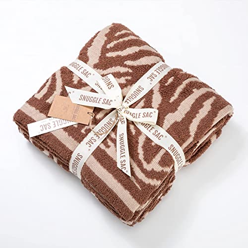 Snuggle Sac Luxury Feather Yarn Fluffy Throw Blanket Zebra Textured Reversible 3D Hand Feeling Super Soft Fuzzy Warm Cozy Decor Knitted Blankets for Winter Christmas Home Bed Couch 50''x60''