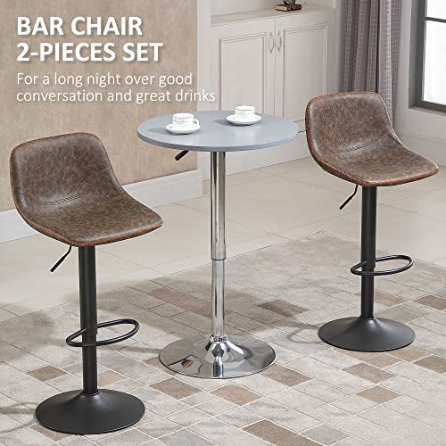 HOMCOM Adjustable Bar Stools, Swivel Bar Height Chairs Barstools Padded with Back for Kitchen, Counter, and Home Bar, Set of 2, Brown