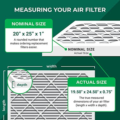 Filterbuy 20x25x1 Air Filter MERV 13 Optimal Defense (6-Pack), Pleated HVAC AC Furnace Air Filters Replacement (Actual Size: 19.50 x 24.50 x 0.75 Inches)