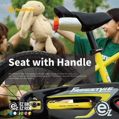 Royalbaby Freestyle EZ Kids Bike, Easy Learn Balancing to Biking, 16 Inch Balance & Pedal Bicycle, Instant Assembly Boys Girls Ages 4-7 Years, 16" Yellow