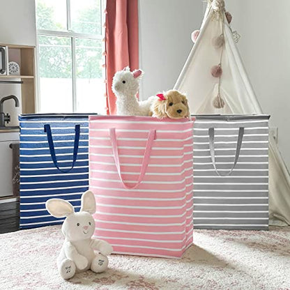 Goodpick Laundry Hamper Large 3-Pack Collapsible Laundry Baskets Tall Dirty Clothes Hampers for Laundry Toy Storage Towel Blanket Baskets for Organizing in Bathroom, Bedroom, Dorm, 75L, Grey & White