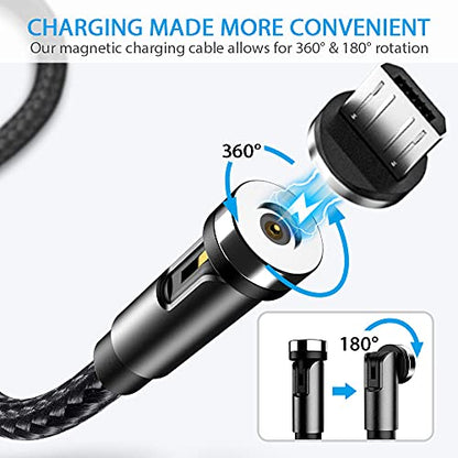 Terasako Magnetic Charging Cable 5-Pack (3/3/6/6/10FT) - 540° Rotating Magnetic Phone Charger Cable with LED Light - 90° Angle Connector, Nylon-Braided Cords (Black)