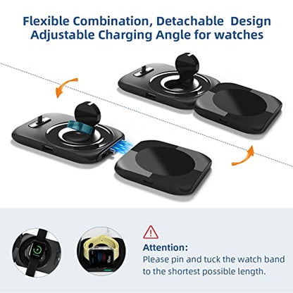 CIVPOWER Wireless Magnetic Charging Station 4 in 1, Mag-Safe Charger Compatible for iPhone 15/14/13/12/11, Fast Charge Pad Compatible for Apple Watch Ultra/8/7/SE2/Airpods 1 2/ Pro1 2(QC 3.0 Adapter)
