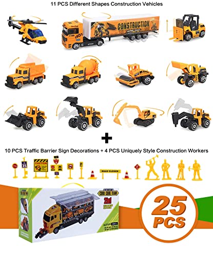 ALOTJOY Toys for Boys,25 Pcs Engineering Die-cast Construction Car Toddler Toys for 3 Year Old Boys Vehicles Gifts Kids Toys for Age 3 4 5 6 7 Year Old Boys