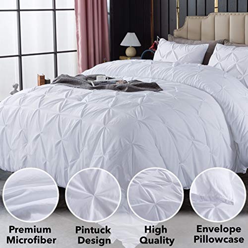 Andency White King Comforter Set, 3 Pieces Pinch Pleat Comforter Set, All Season Soft Lightweight Microfiber Down Alternative Comforter Bedding Set(104x90Inch)