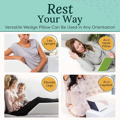 Zen Bamboo Wedge Pillows for Sleeping - Luxury Foam Leg Elevation Pillow for Leg & Back Discomfort w/Removable Cover