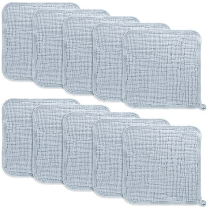 Baby Washcloths, Muslin Cotton Baby Towels, Large 10”x10” Wash Cloths Soft on Sensitive Skin, Absorbent for Boys & Girls, Newborn Baby & Toddlers Essentials Shower Registry Gift (Slate, Pack of 10)