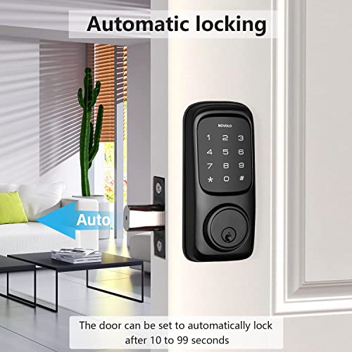 Revolo Door Locks with Touchscreen Keypads, Keyless Entry Door Lock, Electronic Keypad Deadbolt for Front Door, BHMA Certified, All-Metal Construction, Auto Lock, Easy to Install, Matte Black