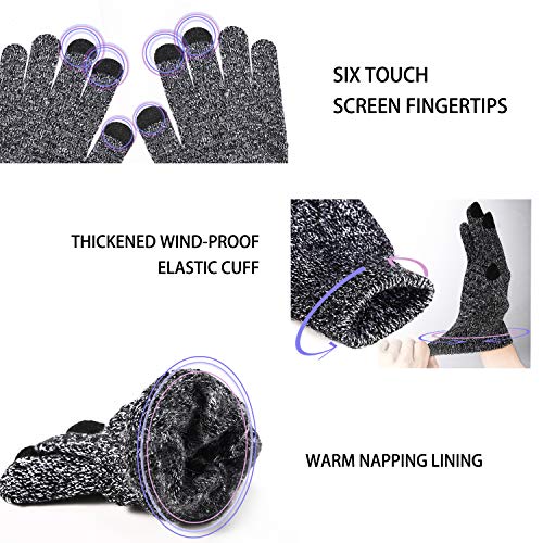 TRENDOUX Winter Gloves, Knit Touch Screen Glove Men Women Texting Smartphone Driving - Anti-Slip - Elastic Cuff - Thermal Soft Wool Lining - Hands Warm in Cold Weather - Black White - M