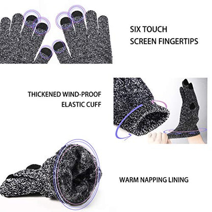 TRENDOUX Winter Gloves, Knit Touch Screen Glove Men Women Texting Smartphone Driving - Anti-Slip - Elastic Cuff - Thermal Soft Wool Lining - Hands Warm in Cold Weather - Black White - M