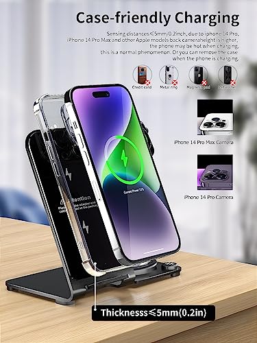 Wireless Charging Station,Aluminum Alloy 3 in 1 Wireless Charger Stand Fast Charging for iPhone 15/14/13/12/11/Pro/Max/XS/XR/X/8, iWatch 9/8/7/6/5/4/3/2/SE, Airpods Pro/3/2/1(Black)