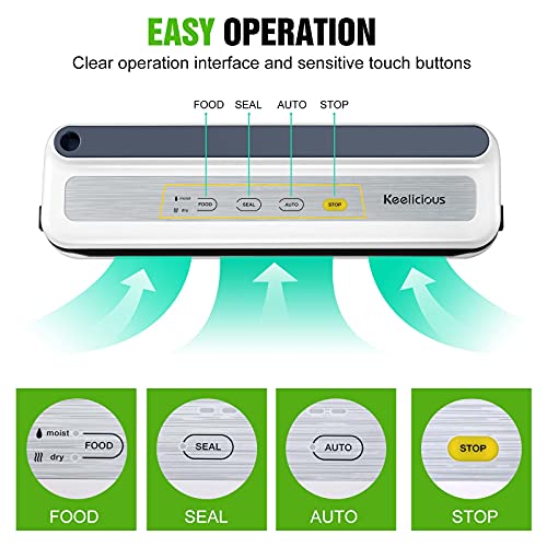 Vacuum Sealer Machine, Food Vacuum Sealer with Powerful Suction | Slim Design | Easy to Use | Led Indicator Lights for Sous Vide, Meal Prep, w/Starter Kits for Vacuum Seal Container