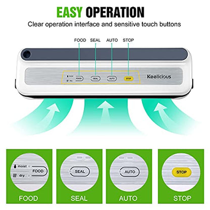 Vacuum Sealer Machine, Food Vacuum Sealer with Powerful Suction | Slim Design | Easy to Use | Led Indicator Lights for Sous Vide, Meal Prep, w/Starter Kits for Vacuum Seal Container