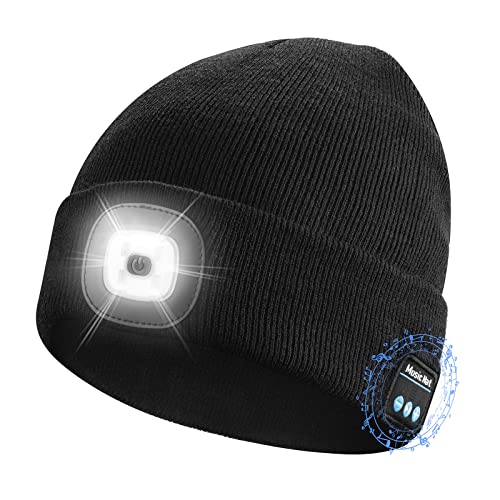 Etsfmoa Unisex Bluetooth Beanie Light Wireless Headphones Gifts for Men Dad Black