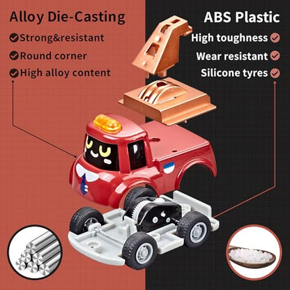 KIDAMI 4 PCS Die-Cast Metal Toy Cars & Trucks, Toddler Cartoon Pull Back Cars for Kids Birthday Gift Toys, Toddler Toys for 1 2 3 4 Years Old Boys Girls