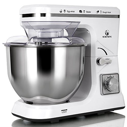 MURENKING Stand Mixer 5.3-Quart 500W,6+P Speed Tilt-Head Kitchen Electric Food Mixers Home Baking Dough Machine with Stainless Steel Bowl,Dough Hooks, Whisk, Beater, Pouring Shield (White)