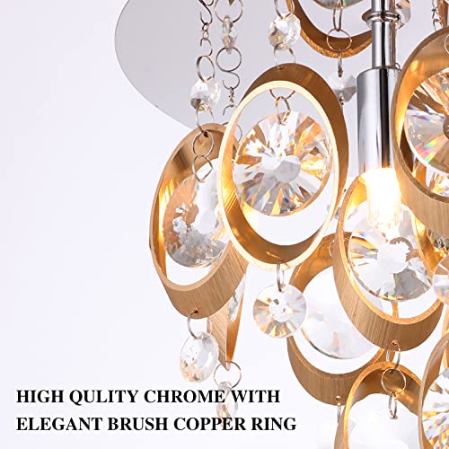 Luburs 4-Light Flush Mount Chandelier 3-Tier Semi-Flush Mount Ceiling Light Fixture Modern Crystal Copper Ceiling Lighting for Bedroom Bathroom Kitchen Hallway 4 G10 Bulbs
