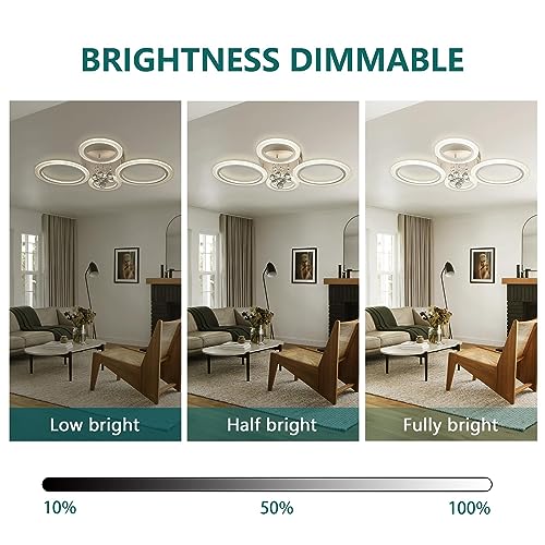 Modern Flush Mount Ceiling Light Fixture 4 Rings Crystal Chandeliers LED Ceiling Lights Dimmable Kitchen Light Fixtures White Bedroom Ceiling Lights for Living Room Hallway Entrance Office 25.8 Inch