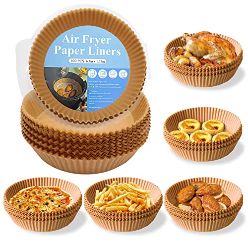 Air Fryer Disposable Paper 100 Pcs 6.3inch Round Non-Stick Paper Prime Oil-proof Parchment Paper Cooking Paper for Fryers Basket Frying Pan Microwave Oven