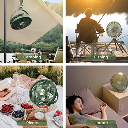 EDON Portable Camping Fan with LED Lantern, 270° Rotation Rechargeable Battery Operated Fan, 10" Desk Fan with Tripod, Remote Control, 3 Speeds Tent Fan for Camping, Outdoor