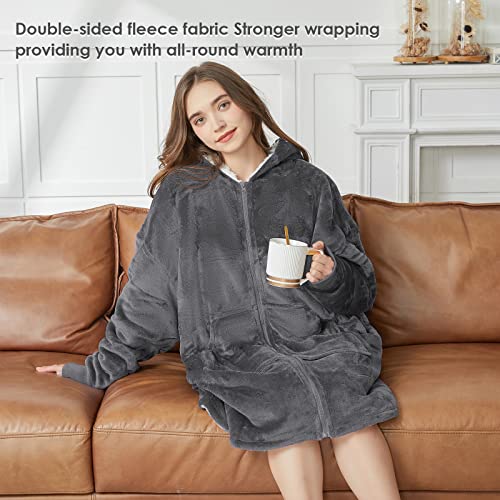 JOYWOO Wearable Blanket Hoodie, Oversized Hoodie Sweatshirt Blanket for Adults Women Men, Gift, Cozy and Fuzzy Sherpa Hoodie Blanket with Zipper and Giant Pocket