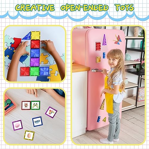 102PCS Diamond Magnetic Tiles Kids Games Toys, STEM Magnet Toys for Toddlers, Magnetic Building Blocks for Kids Age 3-5 4-8 8-12, Preschool Learning Montessori Sensory Toys for 3+ Year Old Boys Girls