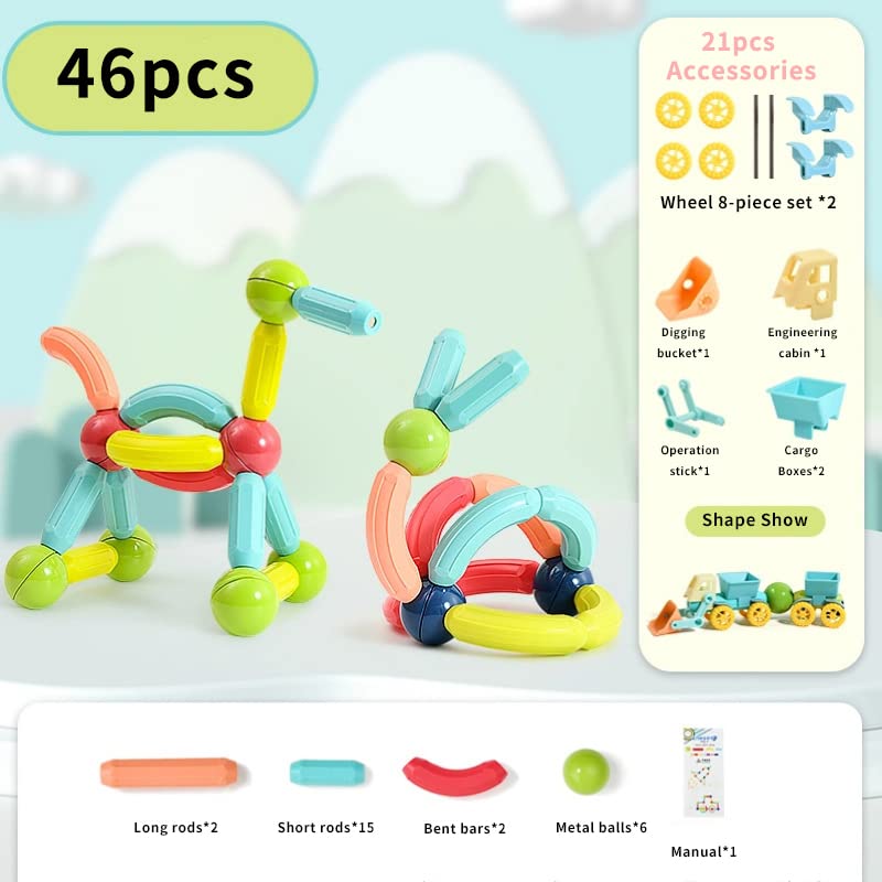 ANYCOVER 46PCS Magnetic Toys Magnetic Building Stick, Multiple Sizes Multiple Colors Magnetic Building Blocks Construction Toys, for Children Over 3 Years Old Preschool Children's Toys