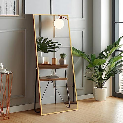 self Full Length Floor Mirror 43"x16" Large Rectangle Wall Mirror Hanging or Leaning Against Wall for Bedroom, Dressing and Wall-Mounted Thin Frame Mirror - Gold
