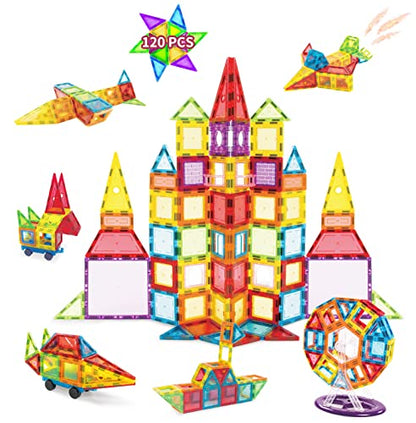NUTSBALL Magnetic Tiles 120 PCS, Magnet Building Blocks for Kids, STEM Construction Set, Educational Learning Toys for Toddlers, Birthday Gifts for Children Ages 3 Years +