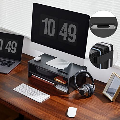 LORYERGO Monitor Stand, 2 Tier Computer Stand, Monitor Stand Riser with Cellphone Holder & Storage Space, Ergonomic Monitor Riser with Cable Management for Laptop, Printer, PC, for Home & Office