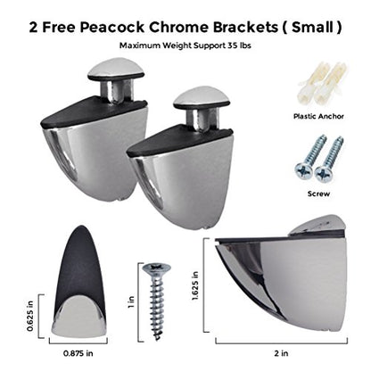 Fab Glass and Mirror Rectangle Floating Glass Shelve, 6"x18" Inches, 3/8 Thick Clear Glass with Flat Polished Edge-‎Easy Installation with Screws, and Peacock Chrome Finish Brackets