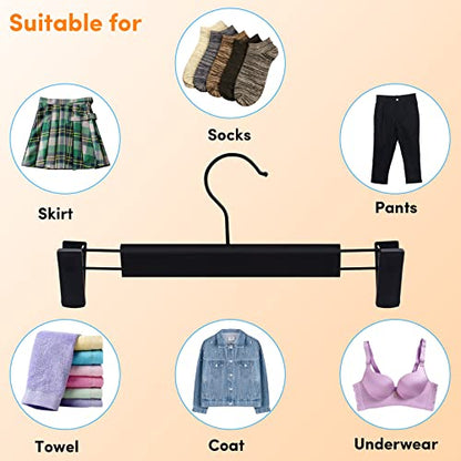 DEDU Pants Hangers with Clips Black 24 Pack, Skirt Hangers for Women Plastic Adjustable, Short Hangers for Closet Non Slip 360 ° Swivel Hooks