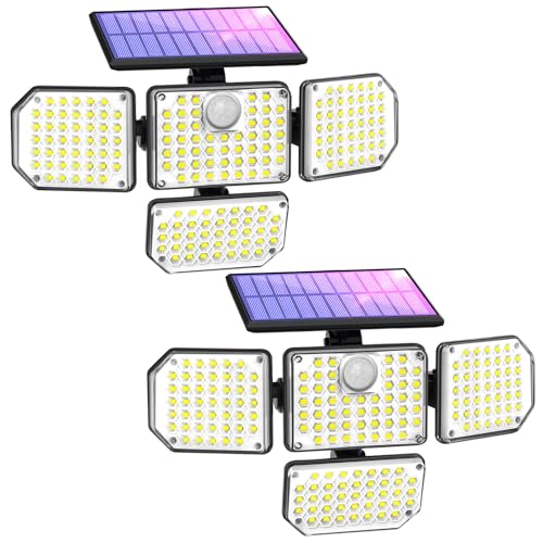 VORZU Solar Motion Lights Outdoor Flood Light 182 LEDs 3000 Lumens Solar Security Lights Motion Sensor with 3 Modes Dusk to Dawn Sensor Luminaires Waterproof or Garage Garden Yard Patio Porch 2 Pack
