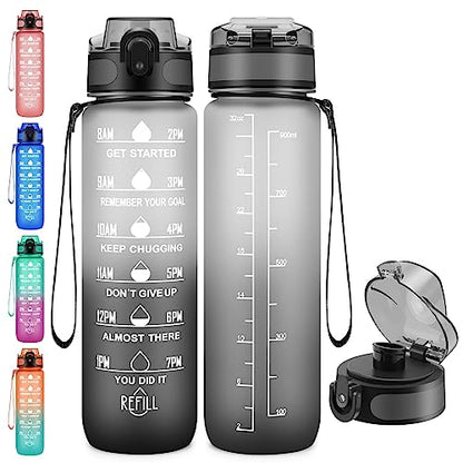 Esgreen 32 oz Motivational Water Bottles With Time Maker, Big 1000ml BPA-free Plastic Water Jugs For Men Women, No Straw Leak-proof Sturdy Drinking Bottles With Strap For Sports Workout Gym Travel