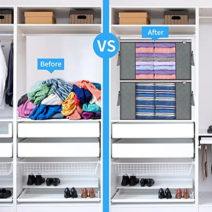 Clothes Storage Bags Large Capacity Clothes Storage Bins Foldable Closet Organizers Storage Containers with Durable Handles Thick Fabric for Blanket Comforter Clothing Bedding 6 Pack Gray